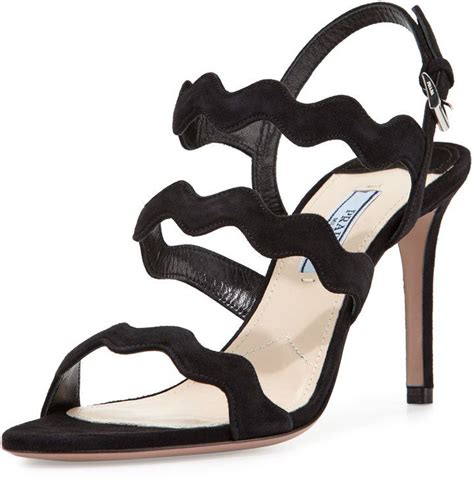 prada suede triple-strap wavy sandal black